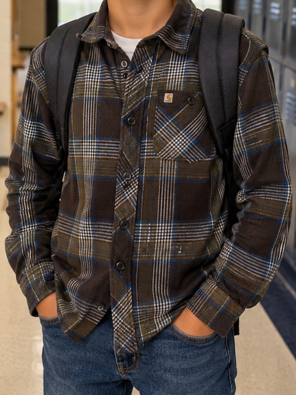 Carhartt Boys Back To School Western Flannel Button Up Shirt Size 8/10